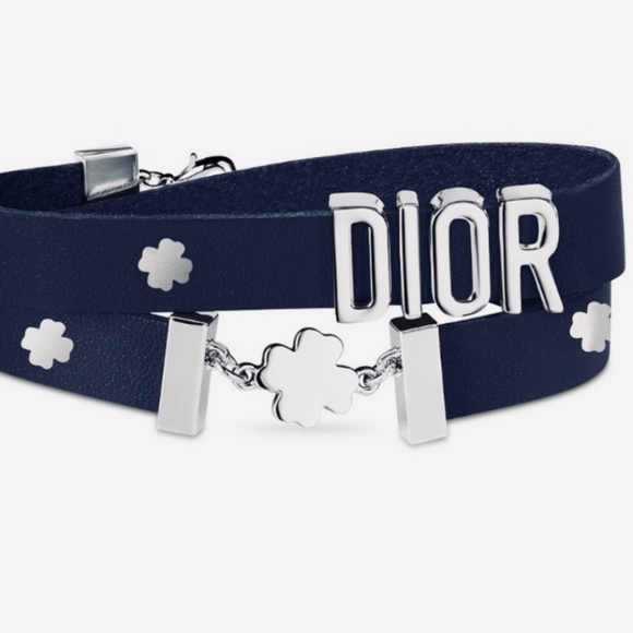 Dior Clover Silvertone Dark Blue Adjustable Bracelet - Picture 5 of 9